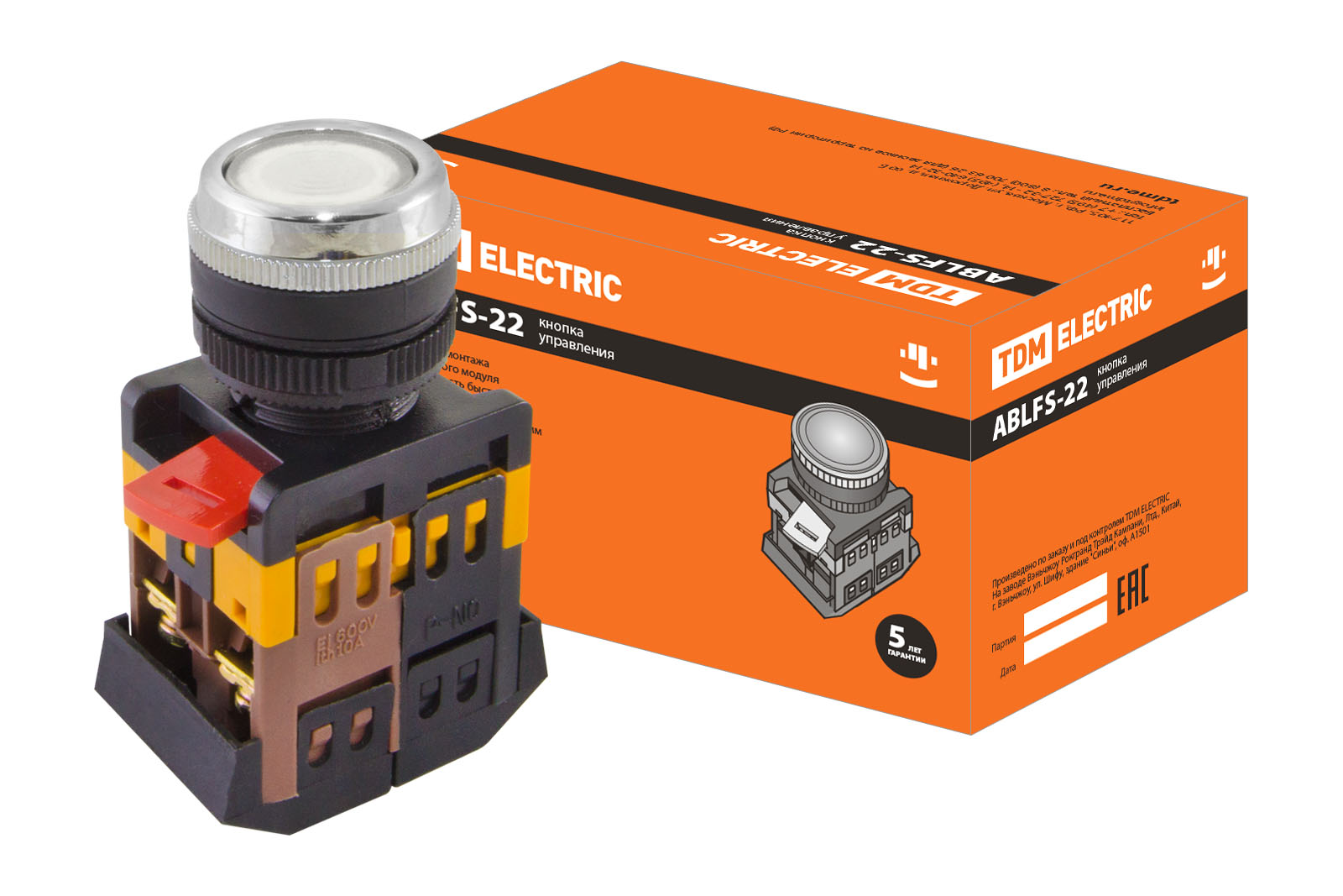 Buton ABLFS-22 alb d22мм neon/230В 1з+1р TDM