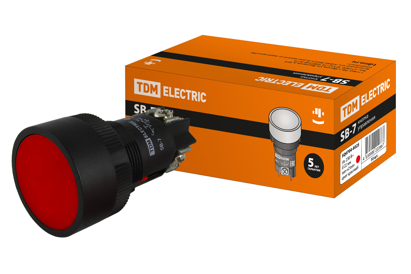 Кнопка SВ-7 "Стоп" з поверненням, 1НЗ, d22 мм, червона, IP40 TDM