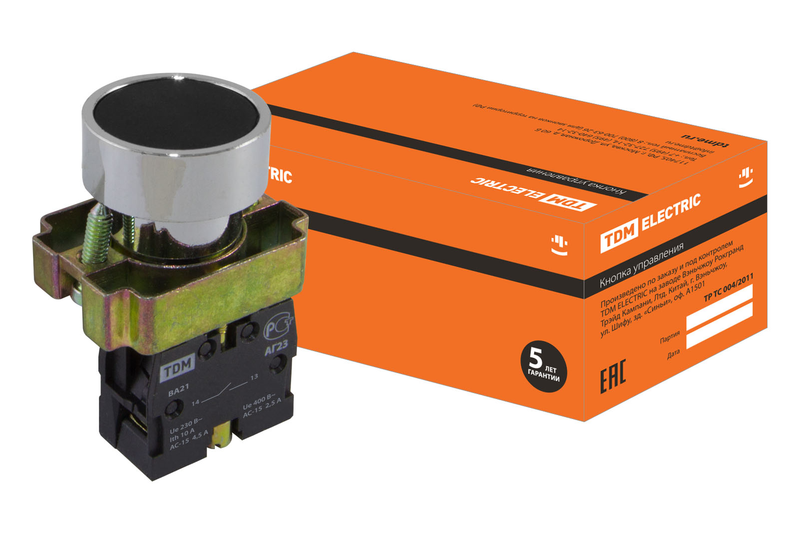 Кнопка SB2-BA21 з поверненням, 1НО, d22 мм, чорна, IP40 TDM