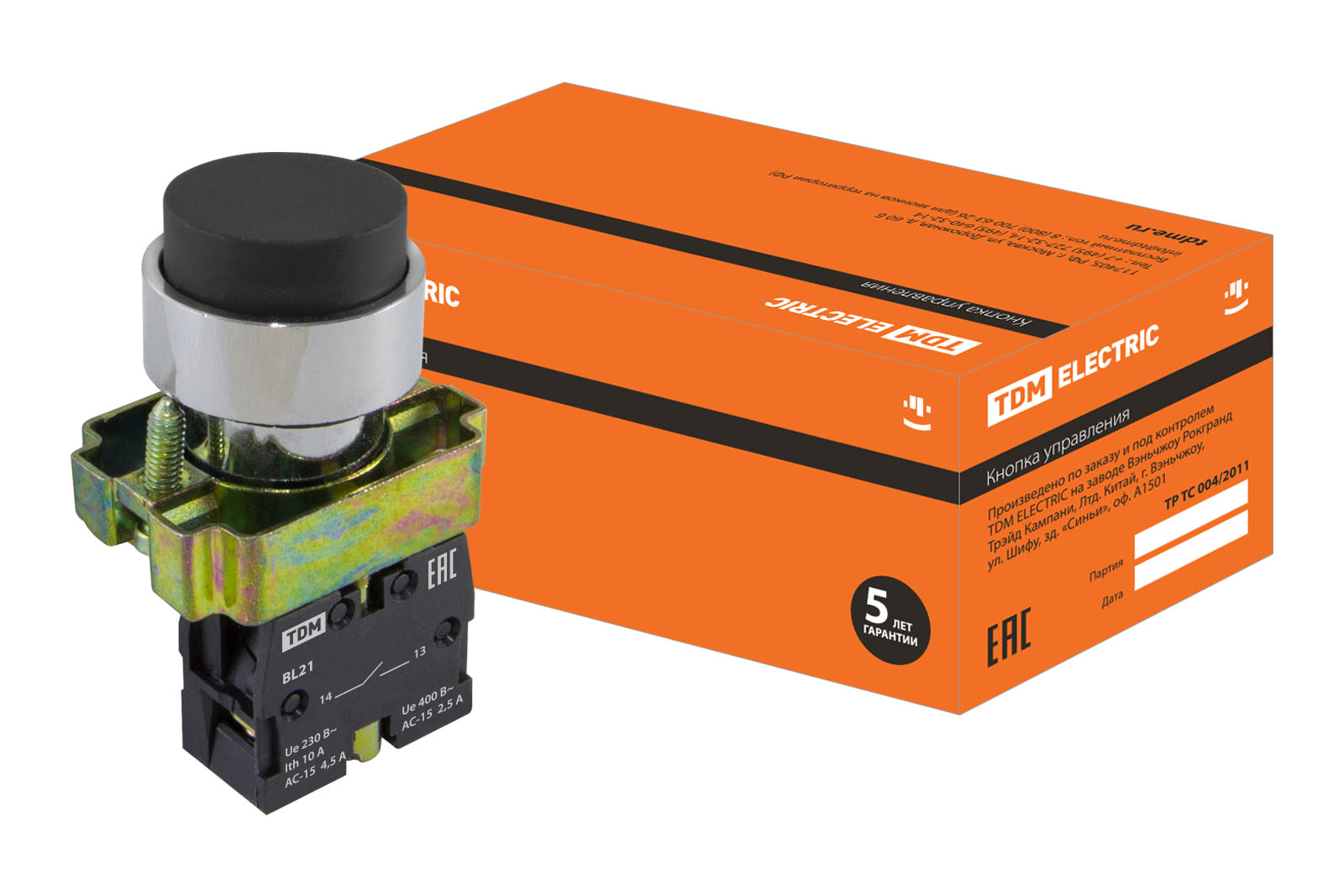 Кнопка SB2-BL21 з поверненням, 1НО, d22 мм, чорна, IP40 TDM