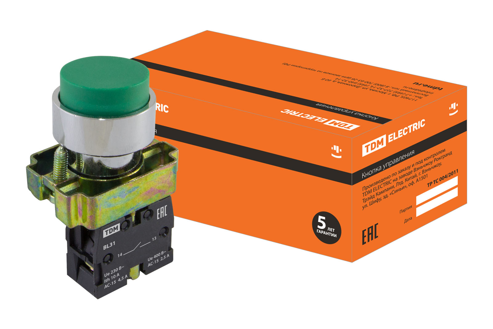Кнопка SB2-BL31 з поверненням, 1НО, d22 мм, зелена, IP40 TDM