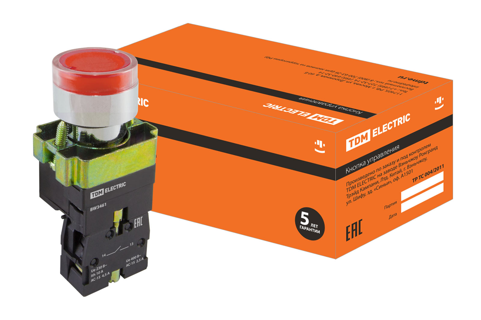 Кнопка BW3461 с подсветкой красный 1з TDM(SQ0704-0055)