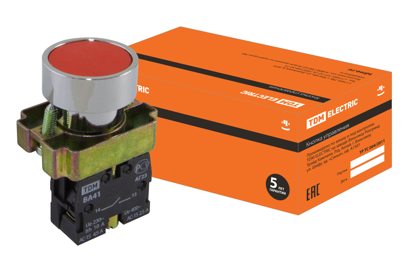 Кнопка BА41 без подсветки красный 1з TDM(SQ0704-0058)