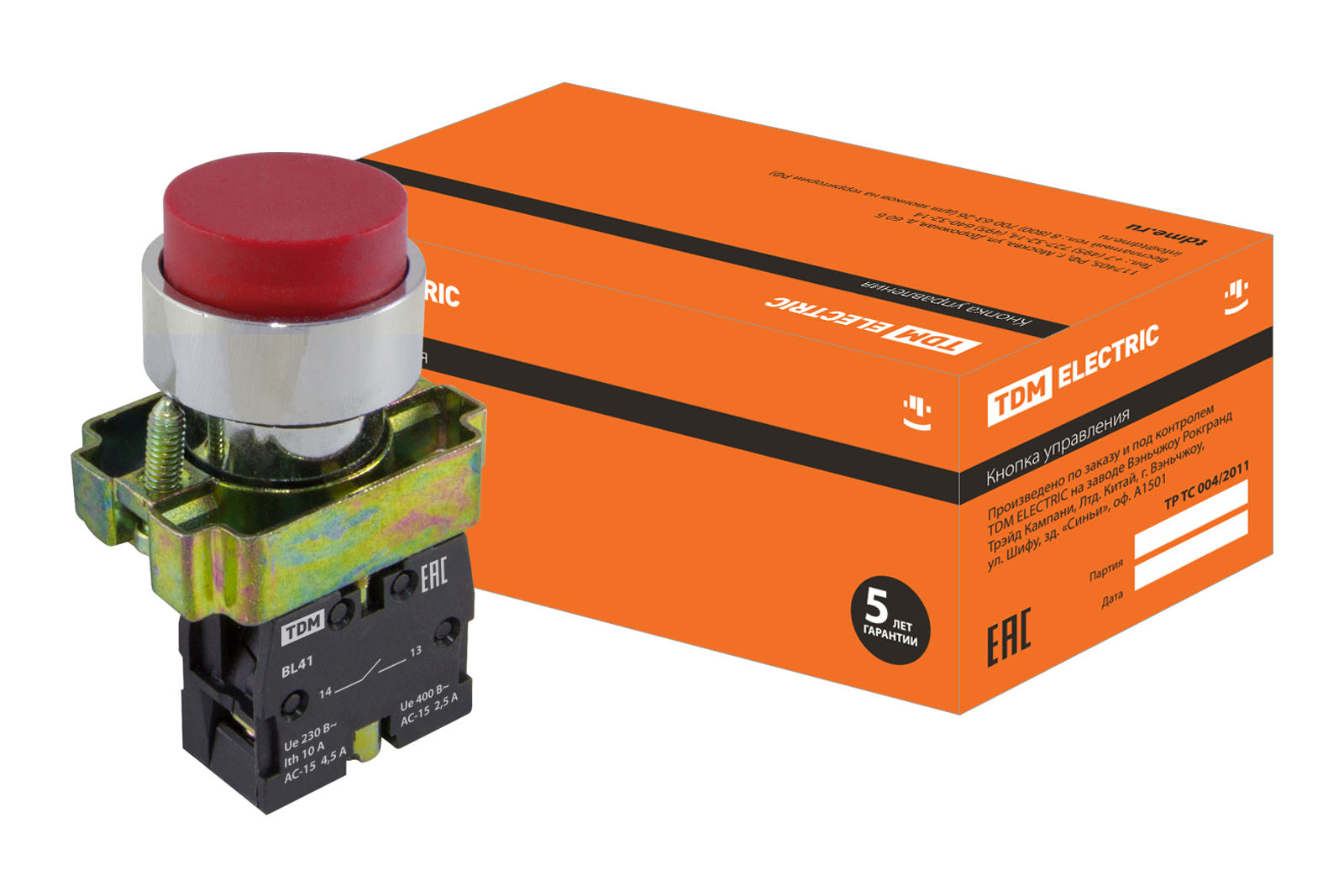Buton SB2-BL41 cu revenire, 1НО, d22 mm, roșie, IP40 TDM