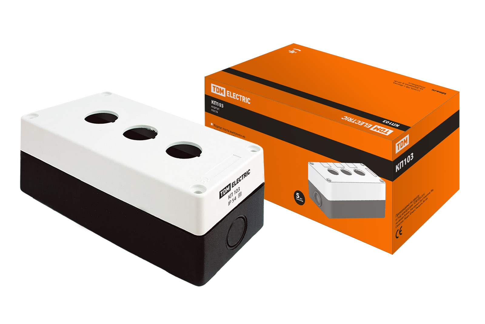 Корпус КП103 для кнопок, 3 місця, білий, IP54 TDM