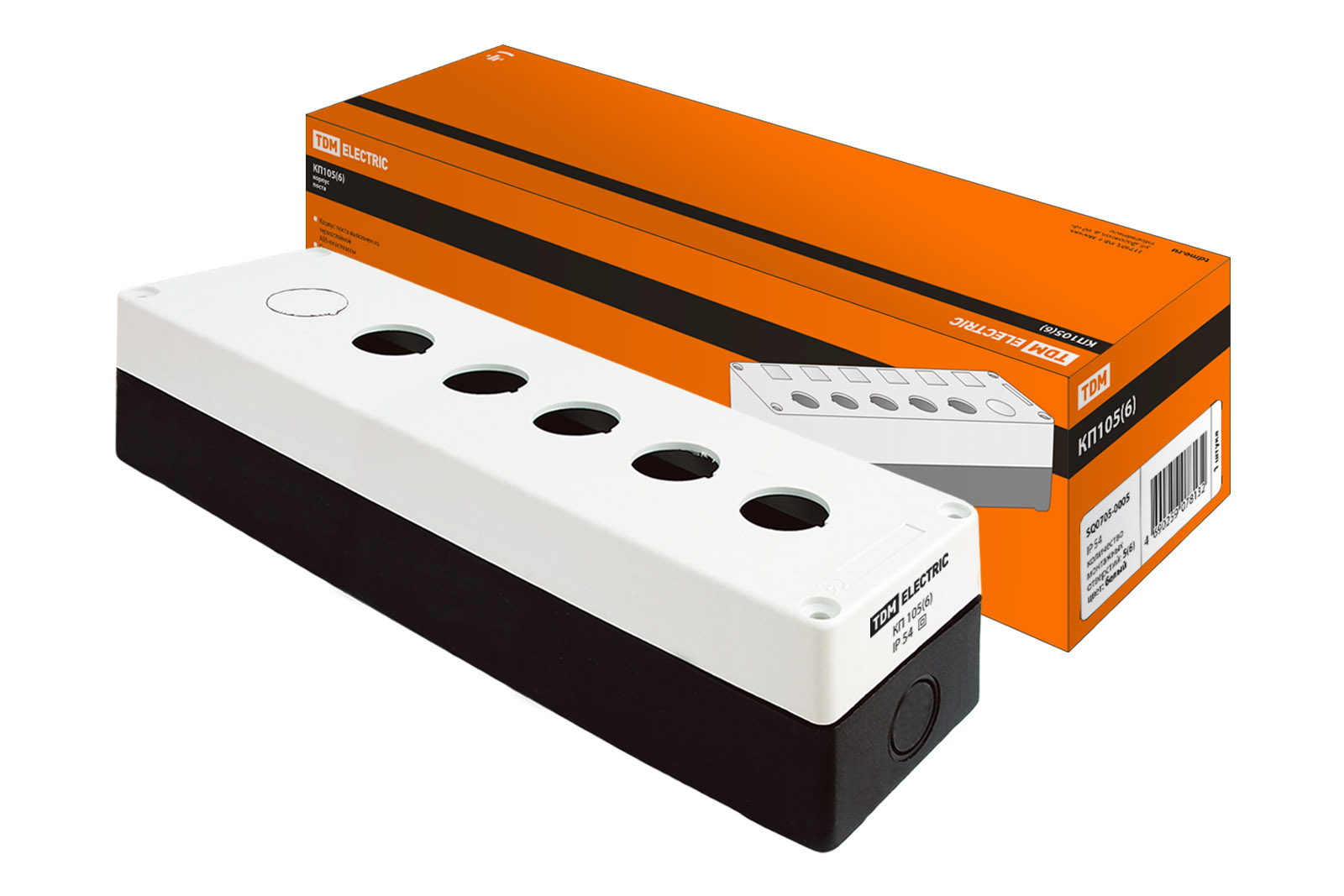 Корпус КП105(6) для кнопок, 5 (6) місць, білий, IP54 TDM