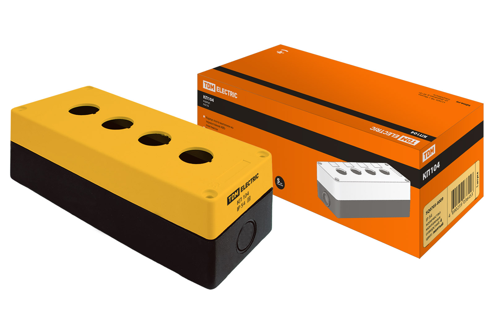 Корпус КП104 для кнопок 4места желтый TDM(SQ0705-0009)