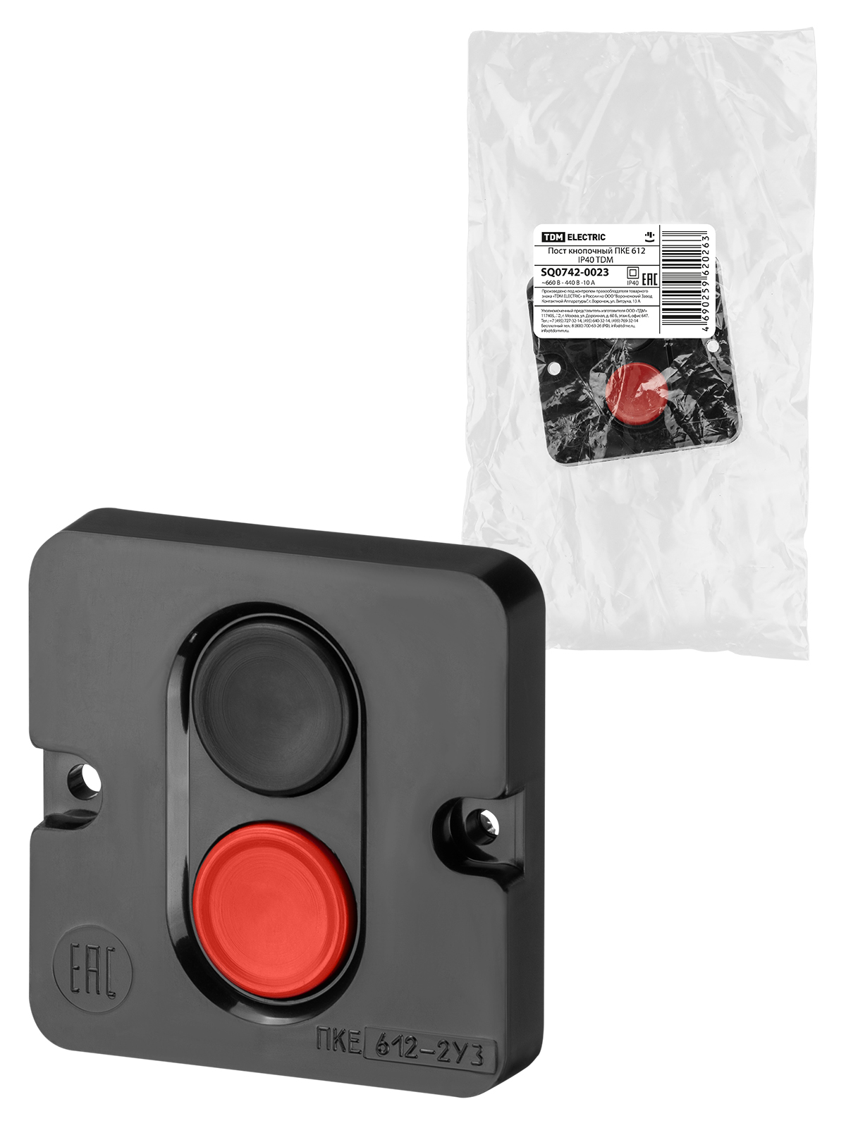 ПКЕ 612 У3, червона і чорна кнопки, IP40 TDM