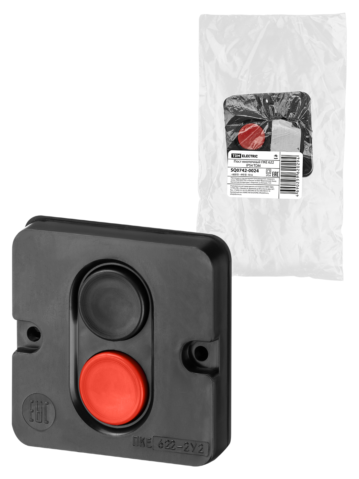 ПКЕ 622 У2, червона і чорна кнопки, IP54 TDM
