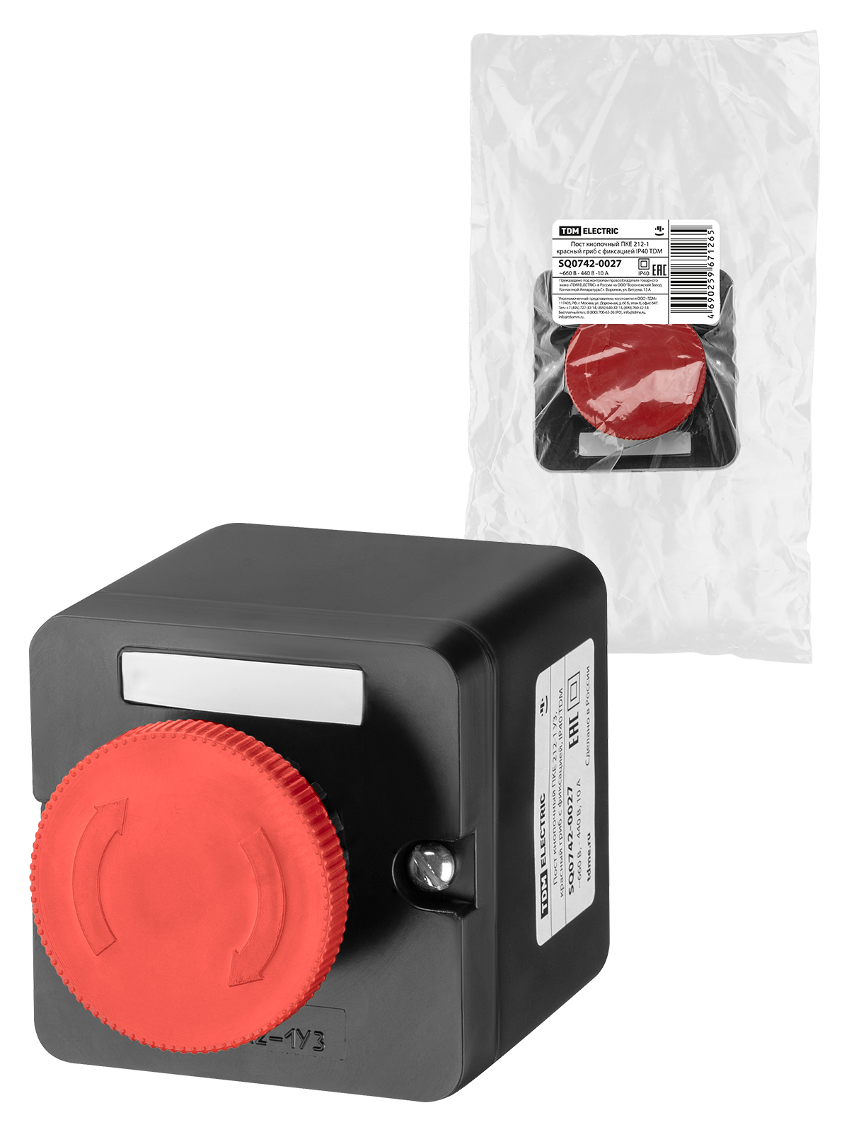 ПКЕ 212-1 У3, красный гриб с фиксацией, IP40 TDM(SQ0742-0027)
