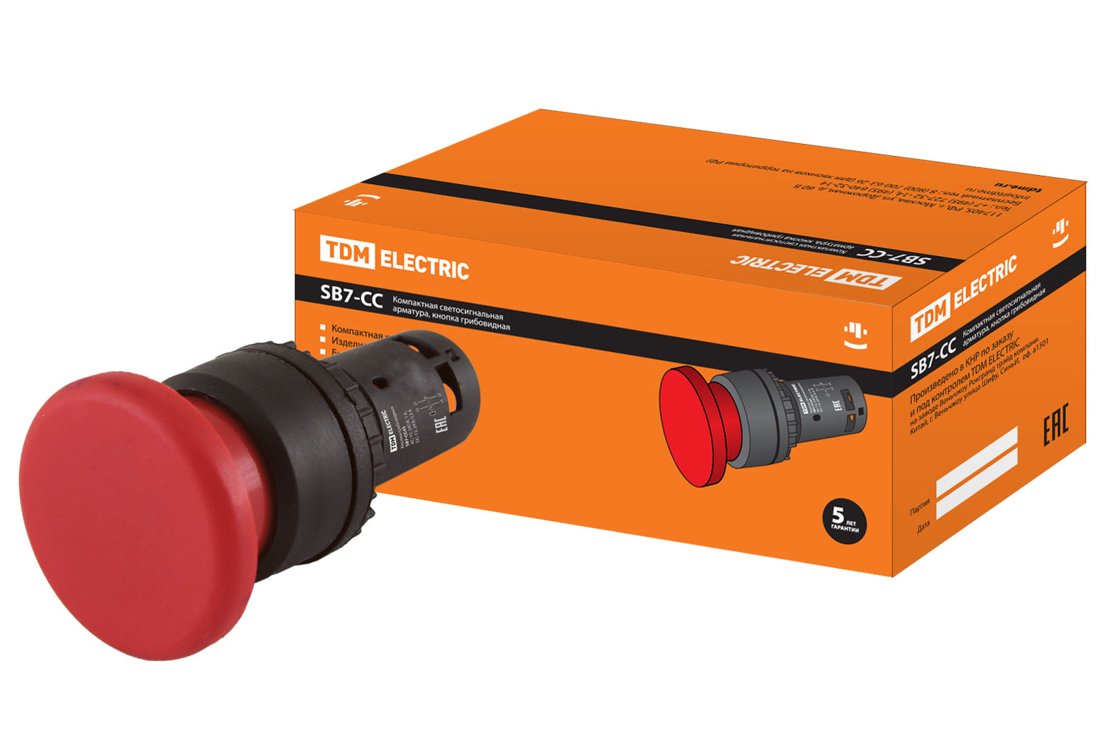 Buton tip ciupercă SB7-CC45 cu revenire, 1NO+1NZ, d35 mm, roșie, IP40 TDM