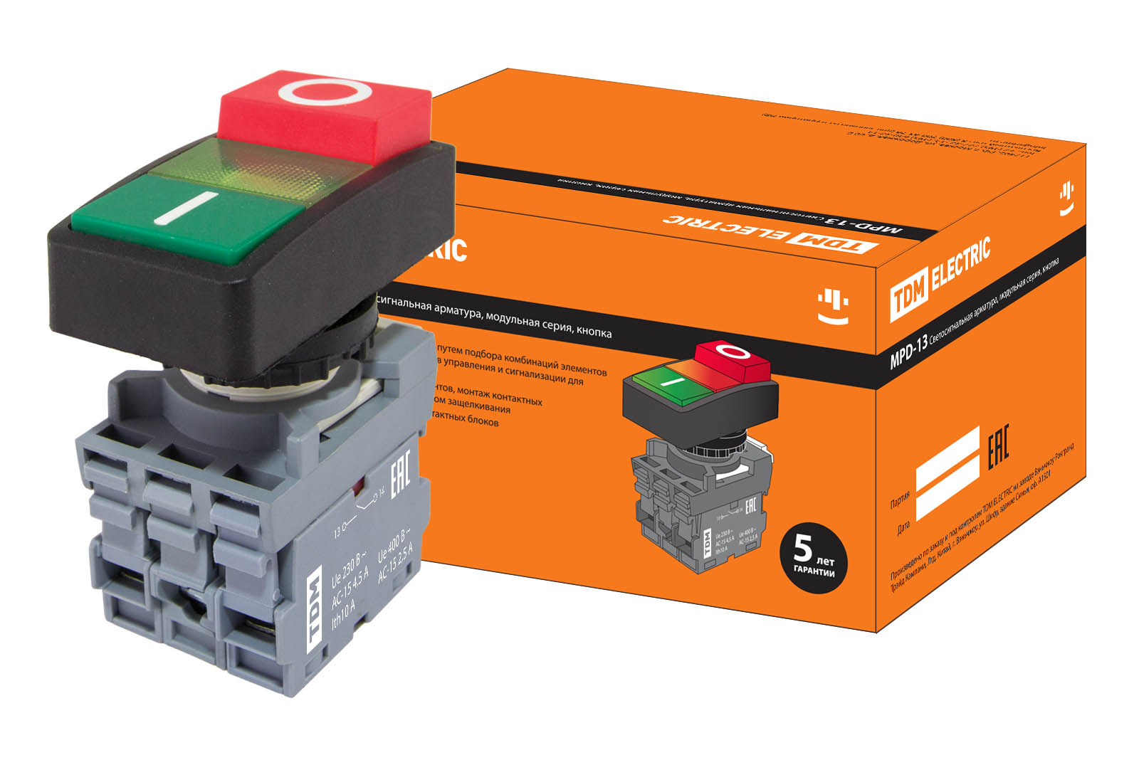 Buton dublu MPD13-11G (verde/roșu-proeminent) (LED) d22mm/24V (I/O) lentilă verde TDM
