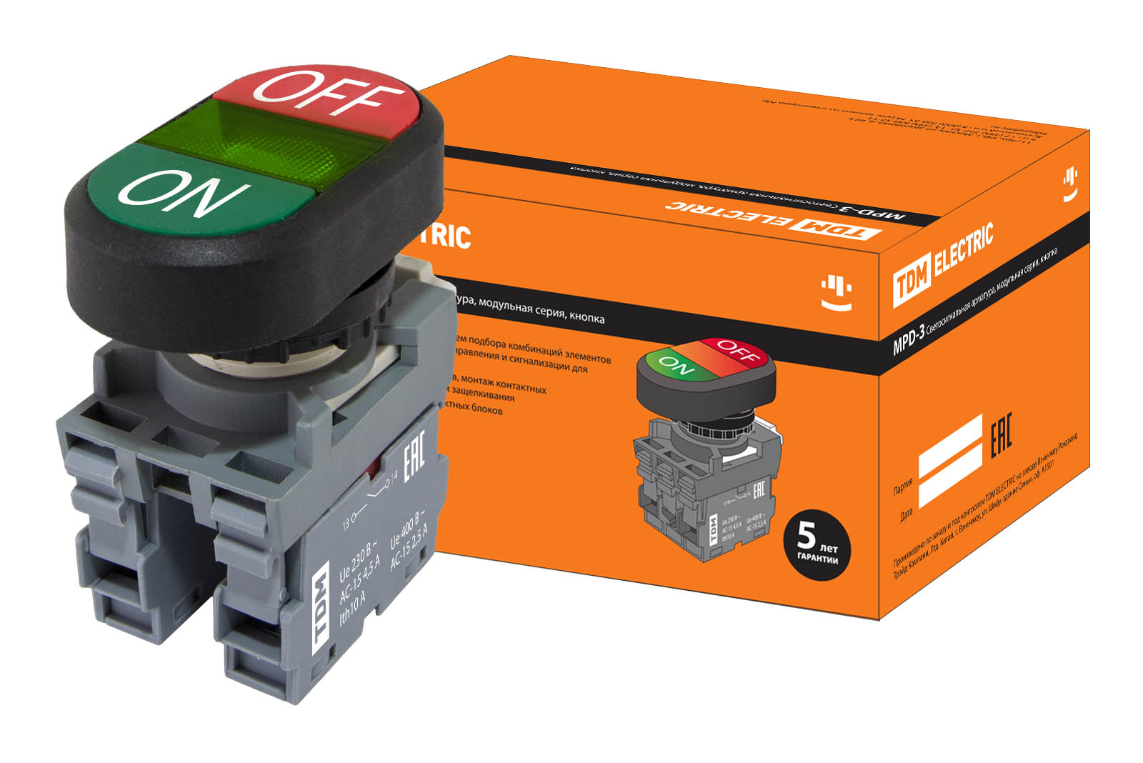 Buton dublu MPD3-11G (verde/roșu) (LED) în ansamblu d22mm/24V (ON/OFF) lentilă verde TDM