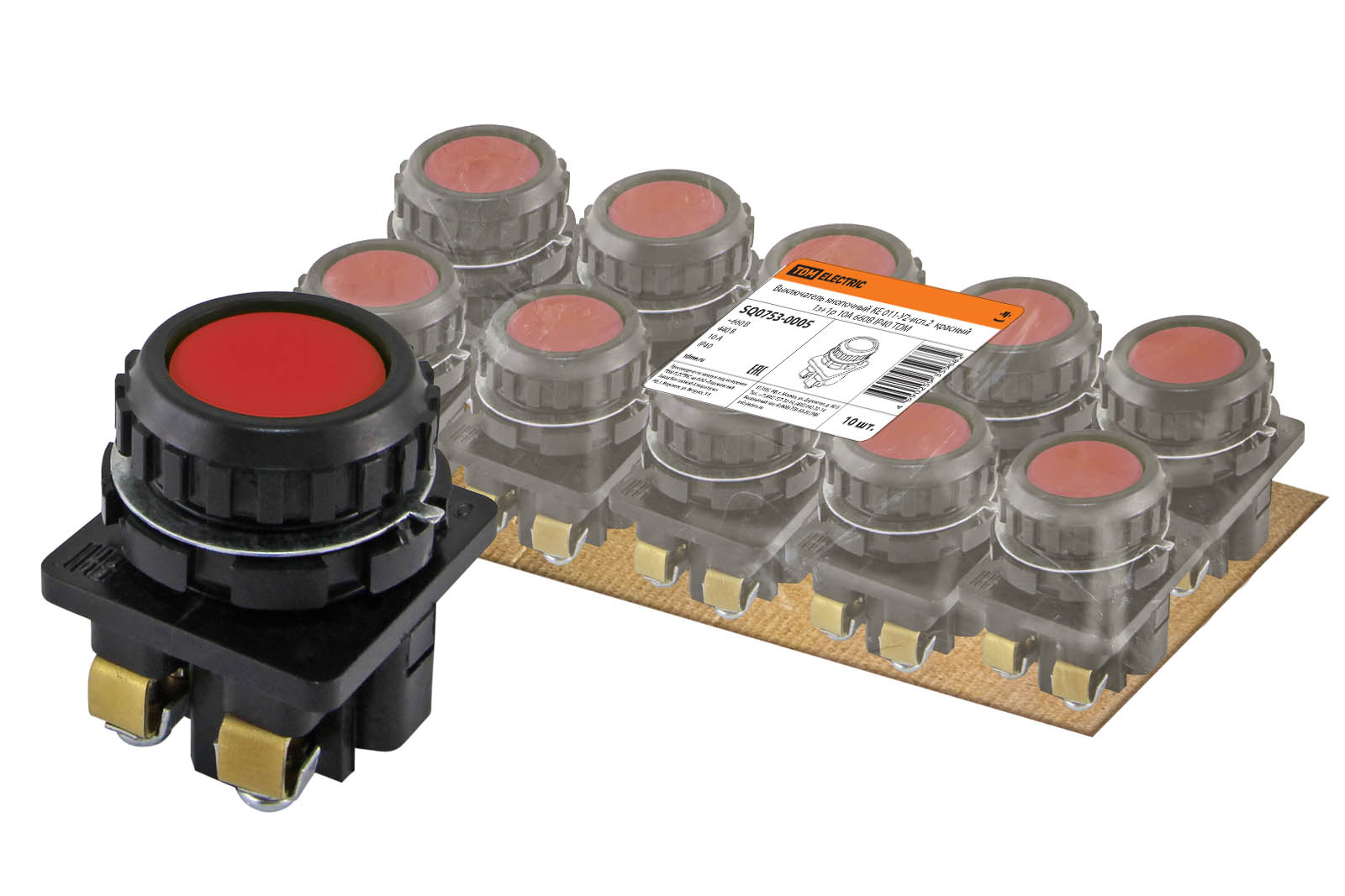 Выключатель кнопочный КЕ 011-У2-исп.2 красный 1з+1р 10A 660B IP40 TDM(SQ0753-0005)