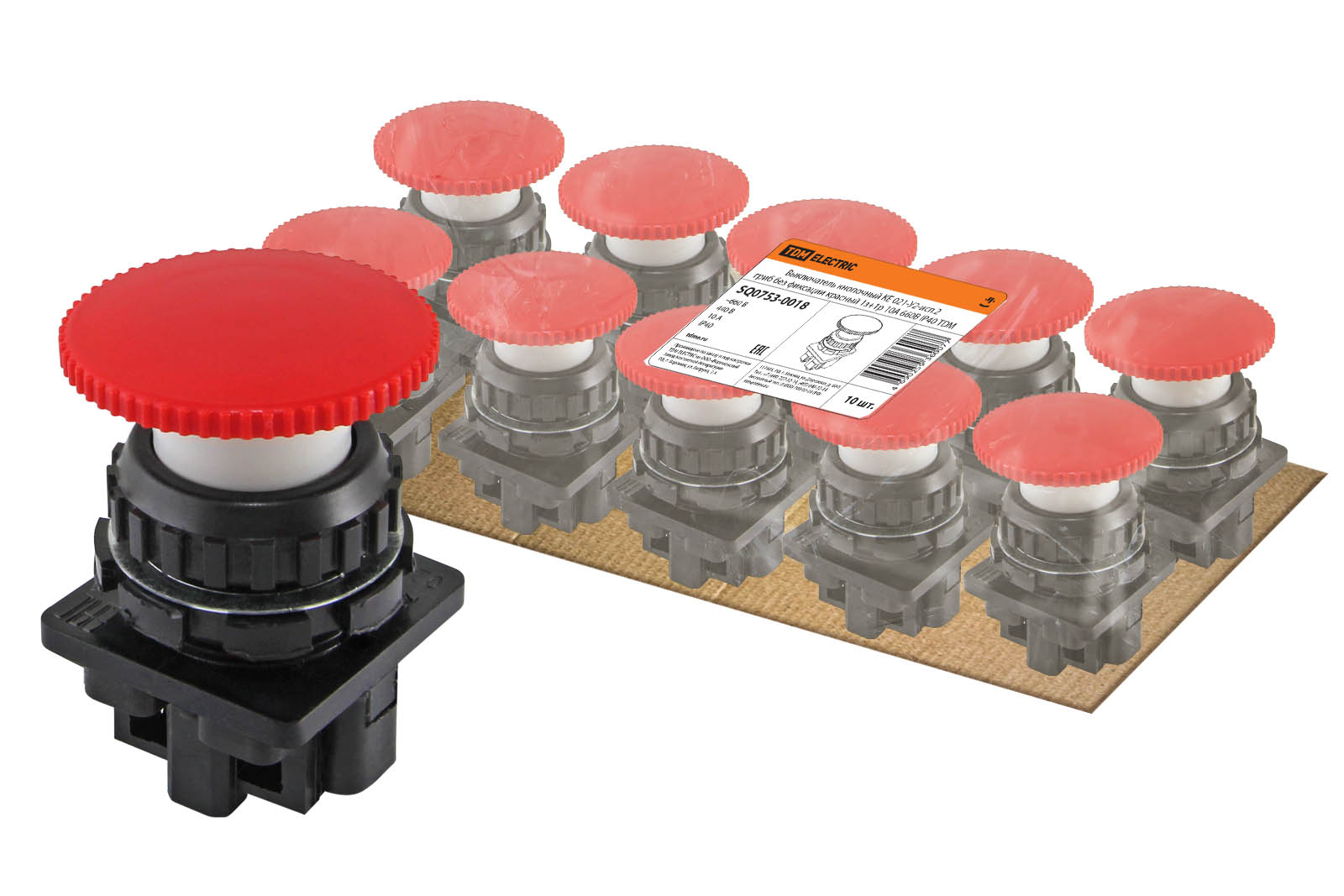 Comutator buton KЕ 021-У2-исп.2 ciupercă fără fixare roșu 1з+1р 10A 660B IP40 TDM