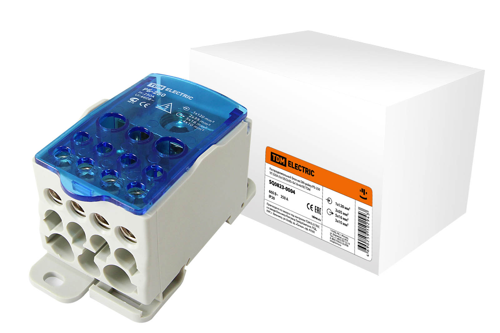Bloc de distribuție pe șină DIN РБ-250 1P 250A (1x120/2x35+5x16+4x10) TDM