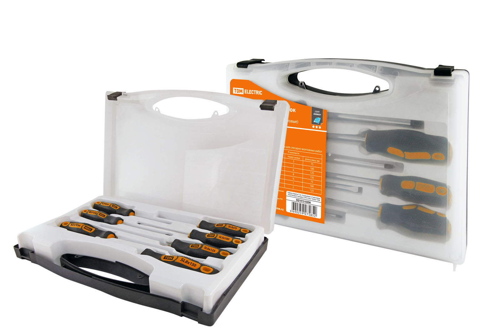 Set de șurubelnițe 7 piese: SL 3×75;5×100;6×125;8×150, PH 0×75;PH 1×100;PH 2×125 (valiză), CR‑V "Almaz" TDM