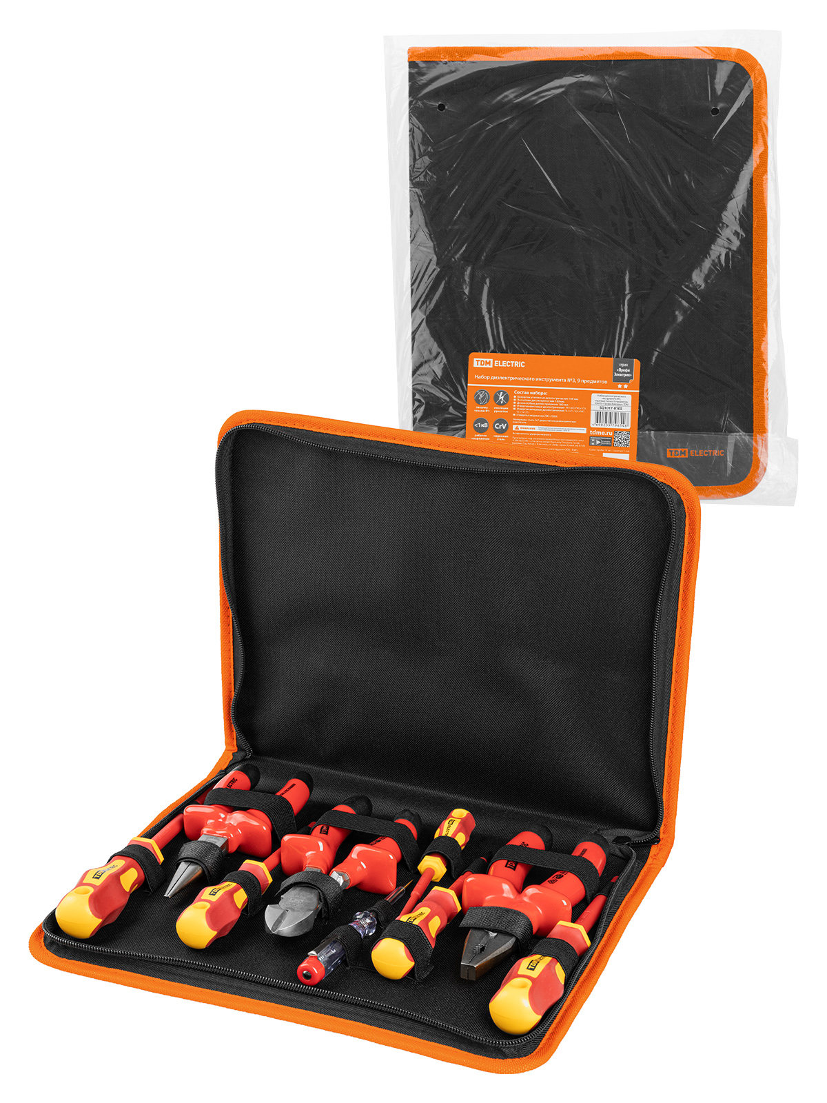 Set de instrumente dielectrice nr. 3, penar din material textil, 9 articole, 1000 V, «ПрофиЭлектрик» TDM