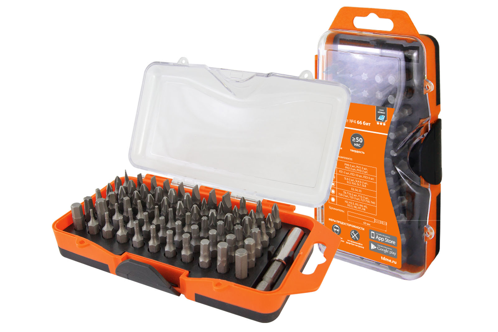 Набор бит №4, 66 бит: SL, PH, PZ, HEX, TORX, SQ, удлинитель, сталь CR-V «Алмаз»(SQ1019-0104)