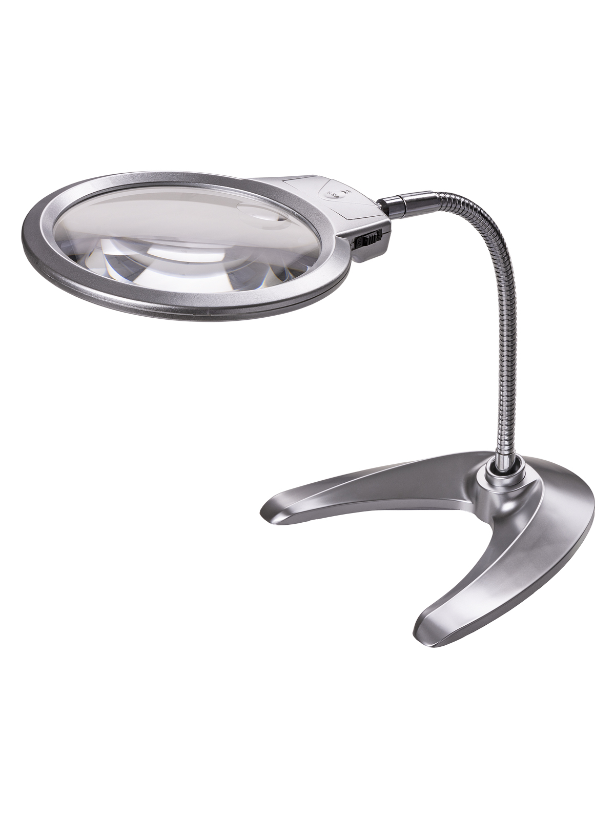 Lupă de masă rotundă, d 125 mm, mărire 2x/5x, suport, tijă flexibilă, iluminare LED, 3xAAA, TDM