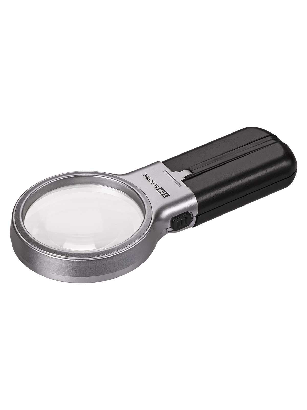 Lupă de mână rotundă, d 60 mm, mărire 3x, mâner-transformator, iluminare LED, 2xAA, TDM