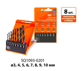 Set de burghie pentru lemn, 8 buc. (3-4-5-6-7-8-9-10) mm, polir., HSS, ambalaj plastic, "Rubin" TDM