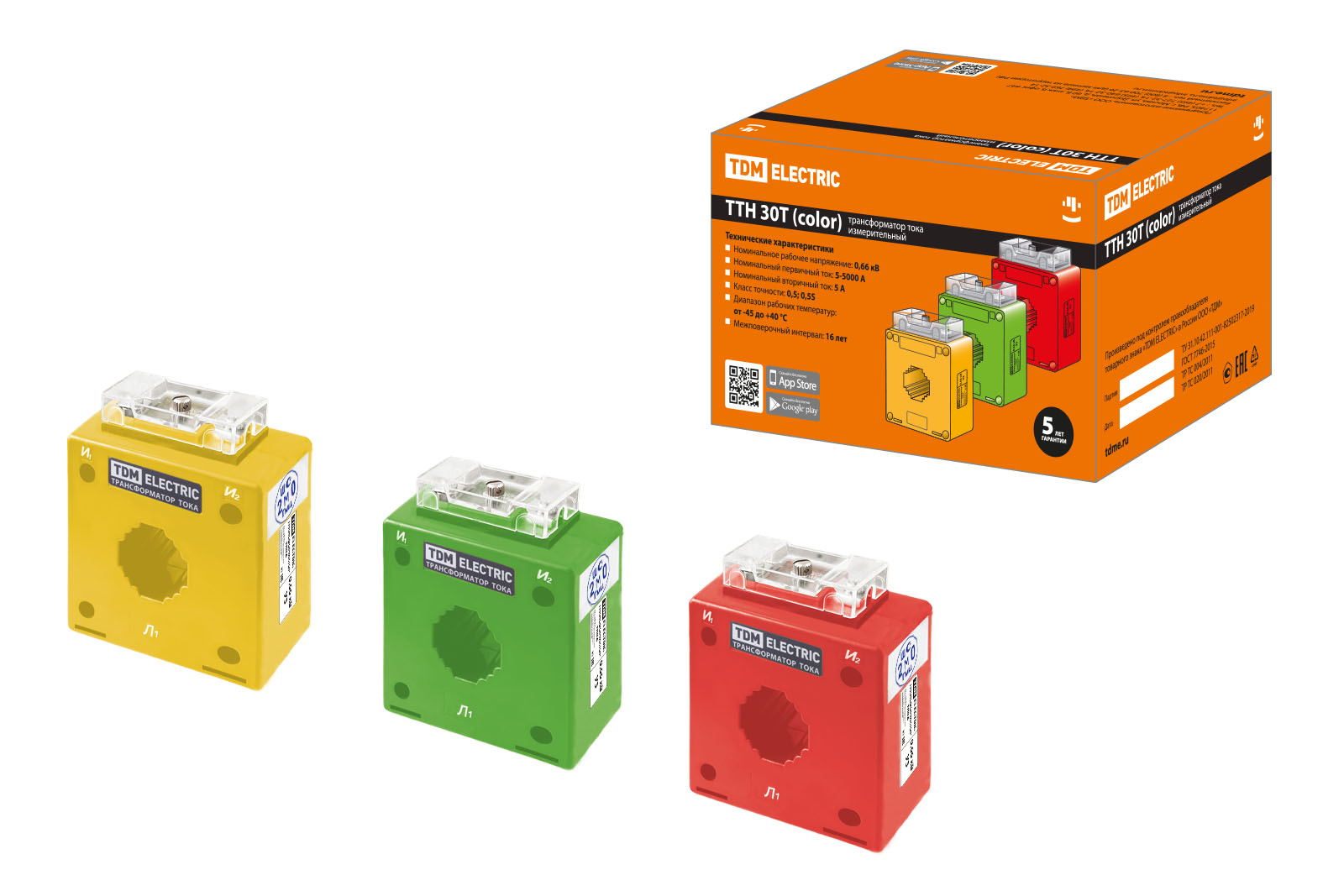 Transformator de curent de măsură ТТН 30T/150/5-5VA/0,5-Р (3 pcs., color) TDM