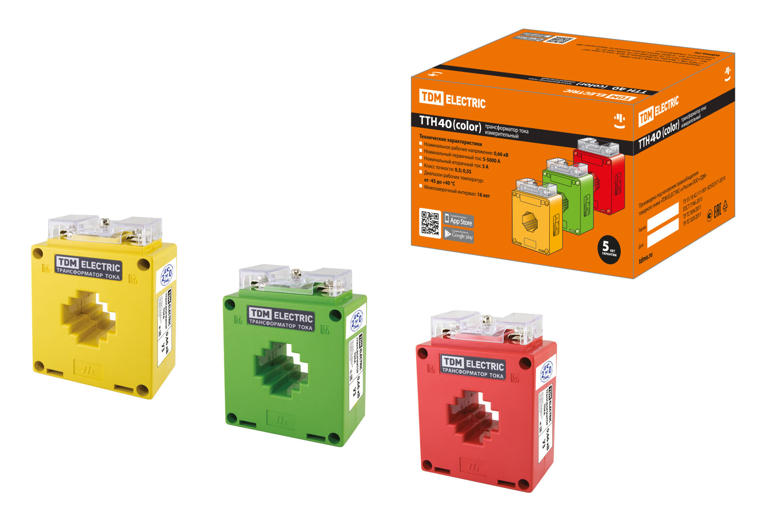 Transformator de curent de măsură ТТН 40/600/5-5VA/0,5-Р (3 pcs., color) TDM