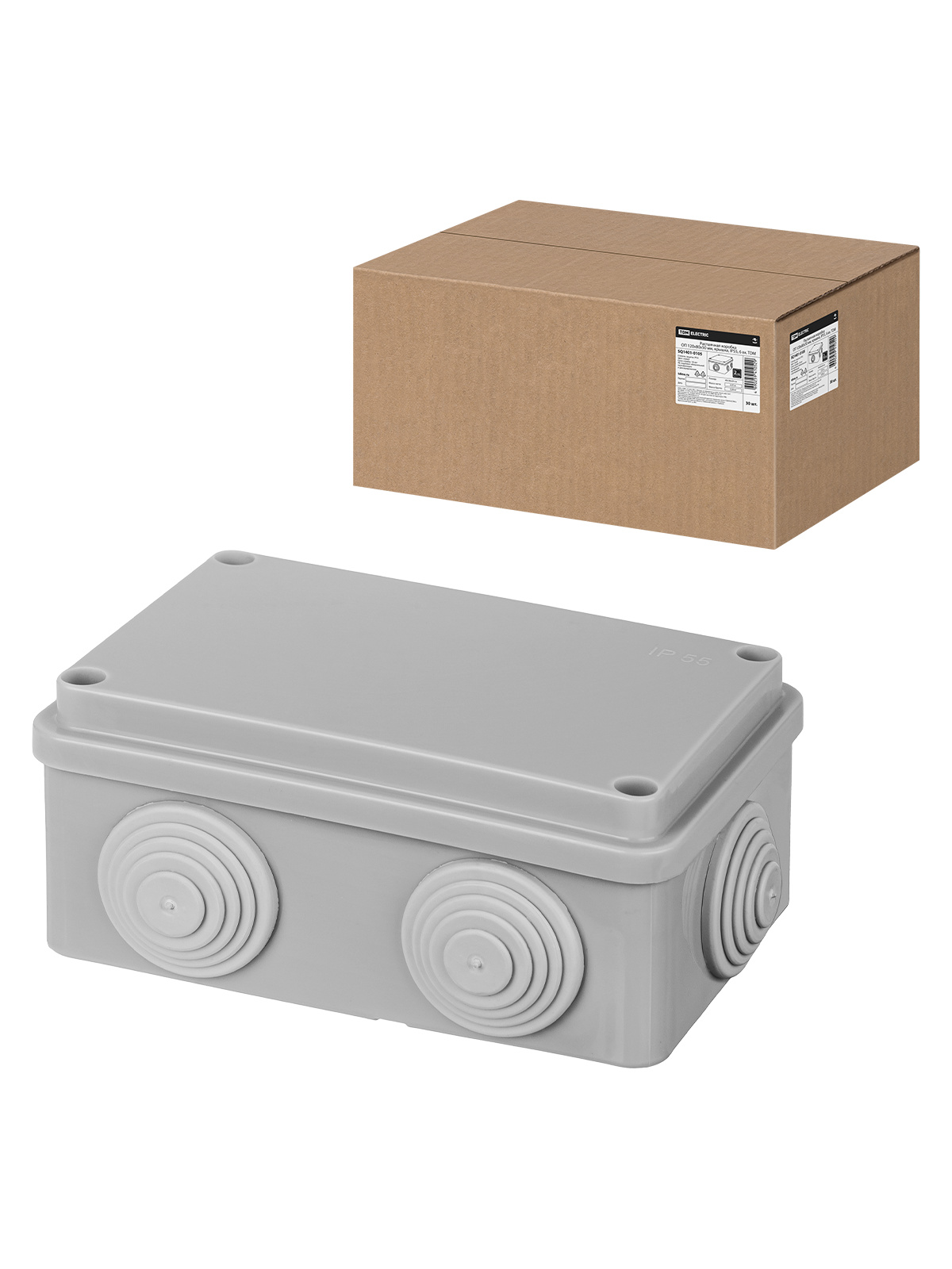 Распаячная коробка ОП 120х80х50мм, крышка, IP55, 6 вх. TDM(SQ1401-0105)