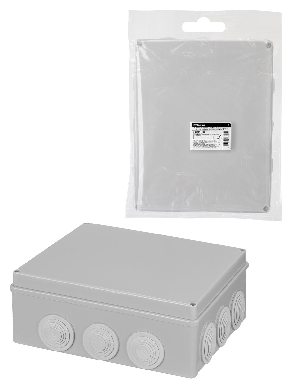 Cutie de distribuție OP 240×190×90 mm, capac, IP55, 12 intrări, cod de bare ind., TDM(SQ1401-1143)