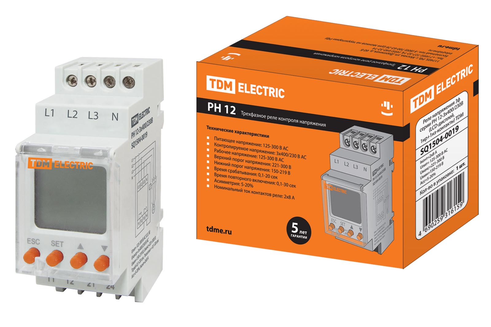 РН 12-3х400/230В (LCD-дисплей, 1нр+1нз-контакты) TDM(SQ1504-0019)