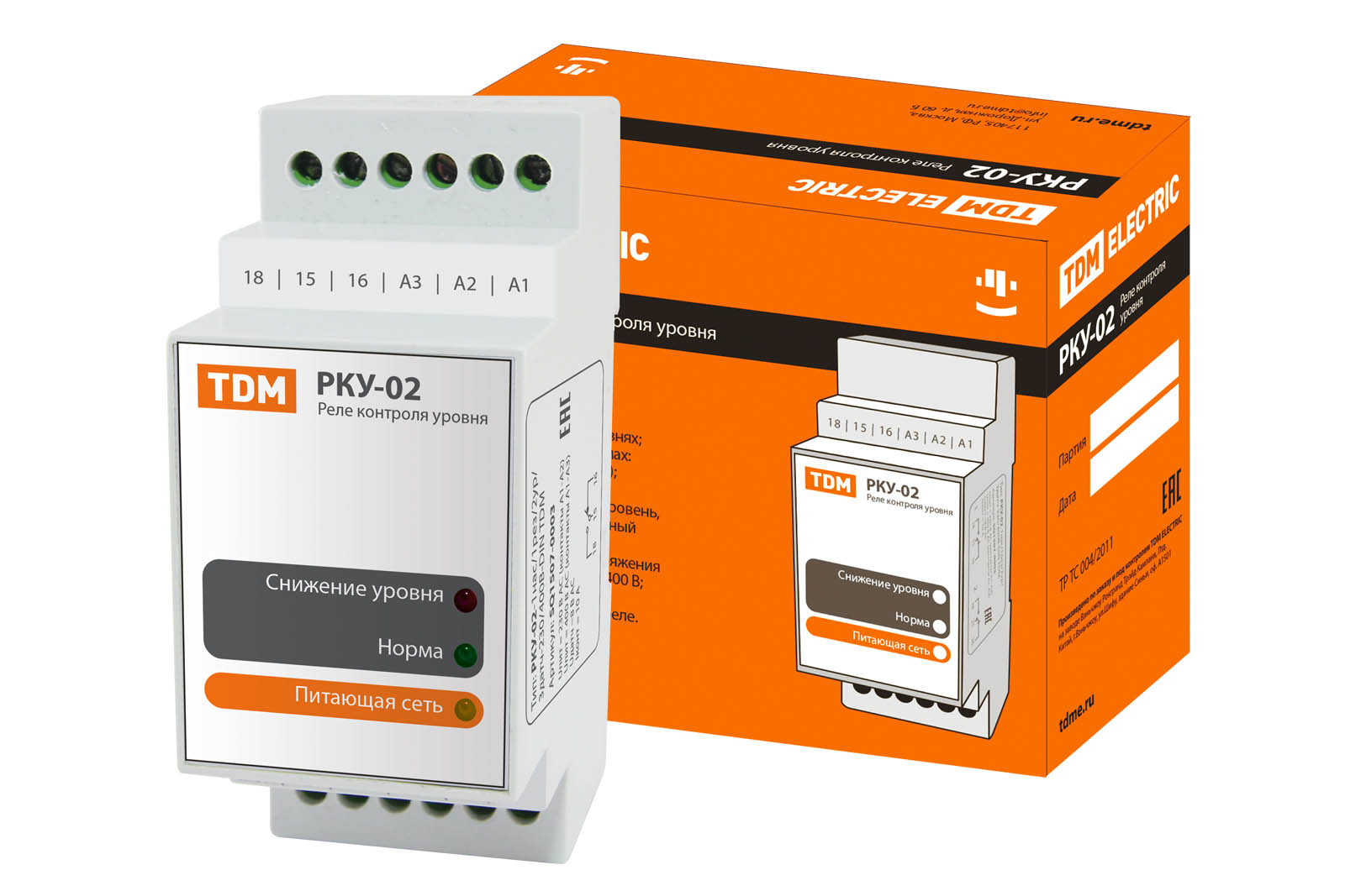 Releu de control al nivelului RKU-02-1nas/1rez/2ur/3sen-230/400V-DIN (fără senzori) TDM