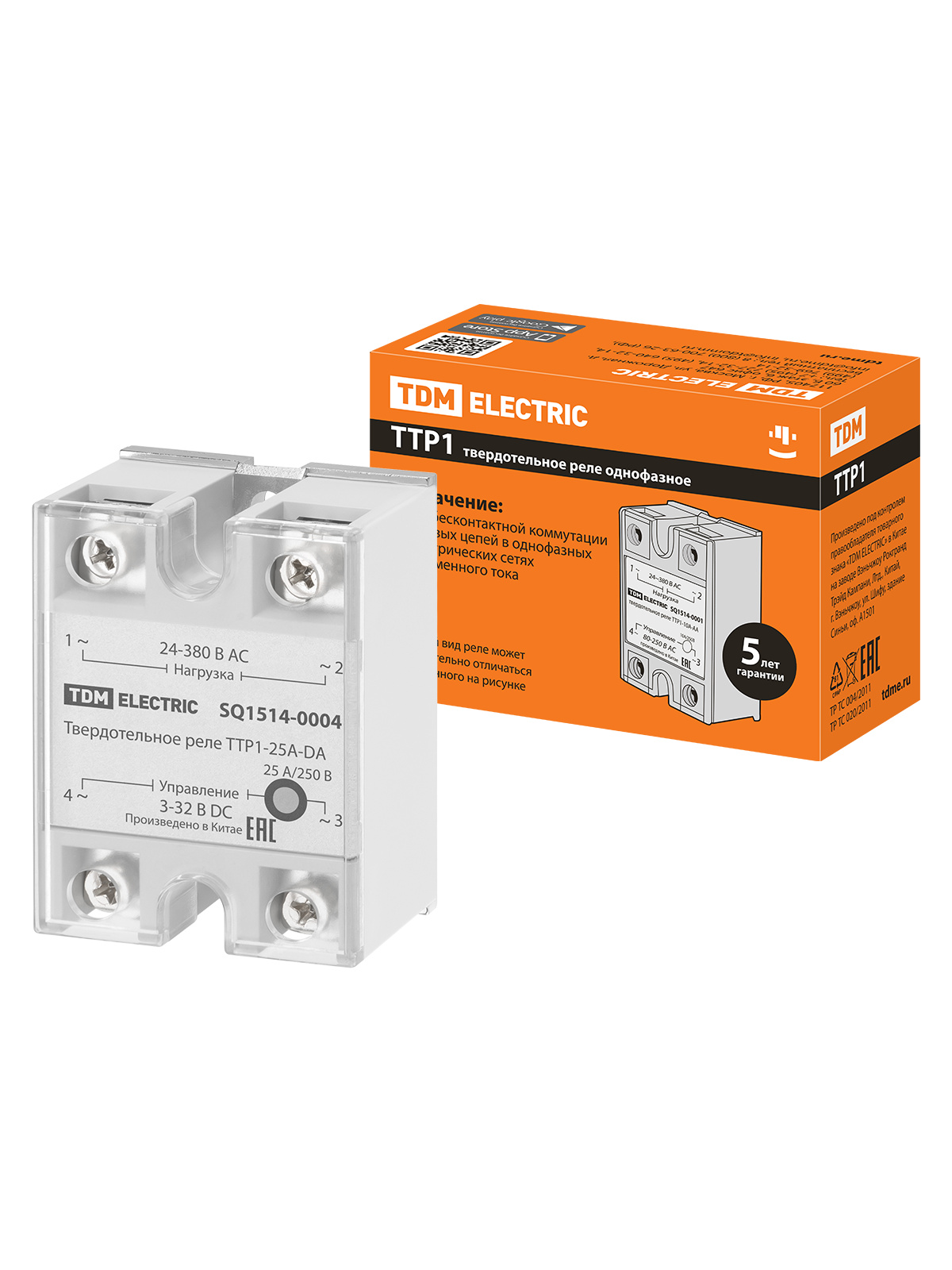 Rele solid-state ТТР1-25А-DА, 1f, 25A, ctrl: 3-32V DC, încărc: 24-380V AC TDM