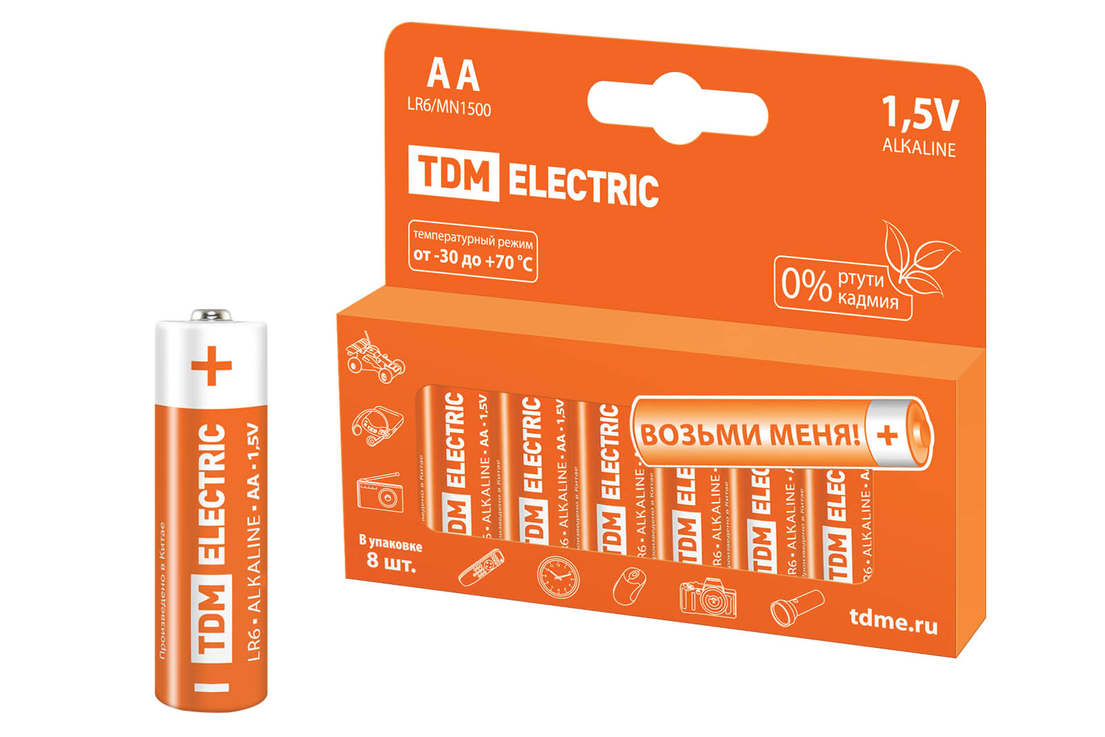 Элемент питания LR6 AA Alkaline 1,5V PAK-8 TDM(SQ1702-0009)