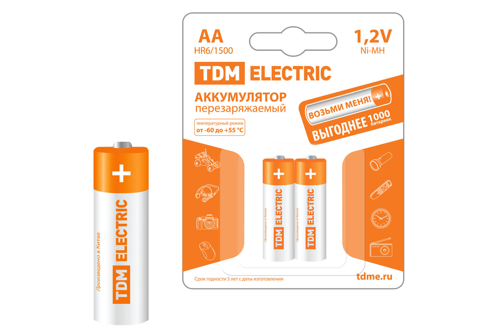 Аккумулятор AA-1500 mAh Ni-MH BP-2 TDM(SQ1702-0068)