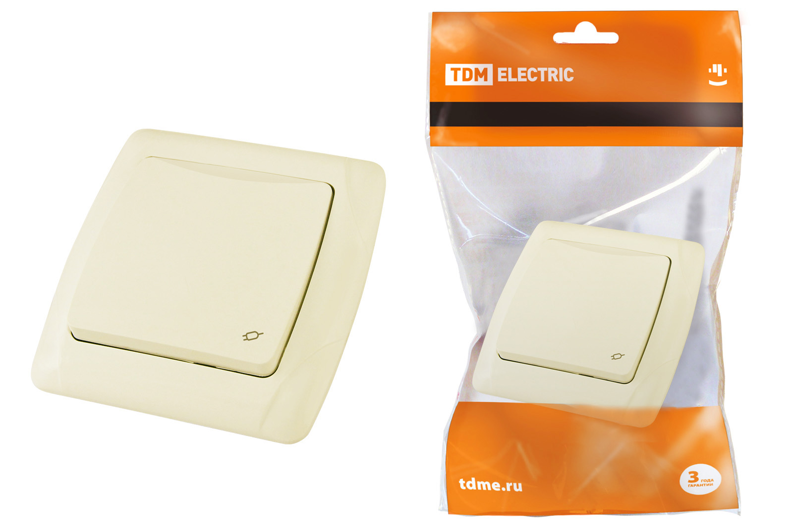 Розетка з кришкою 2П+З 16А 250В IP44 сл. кость "Онега" TDM