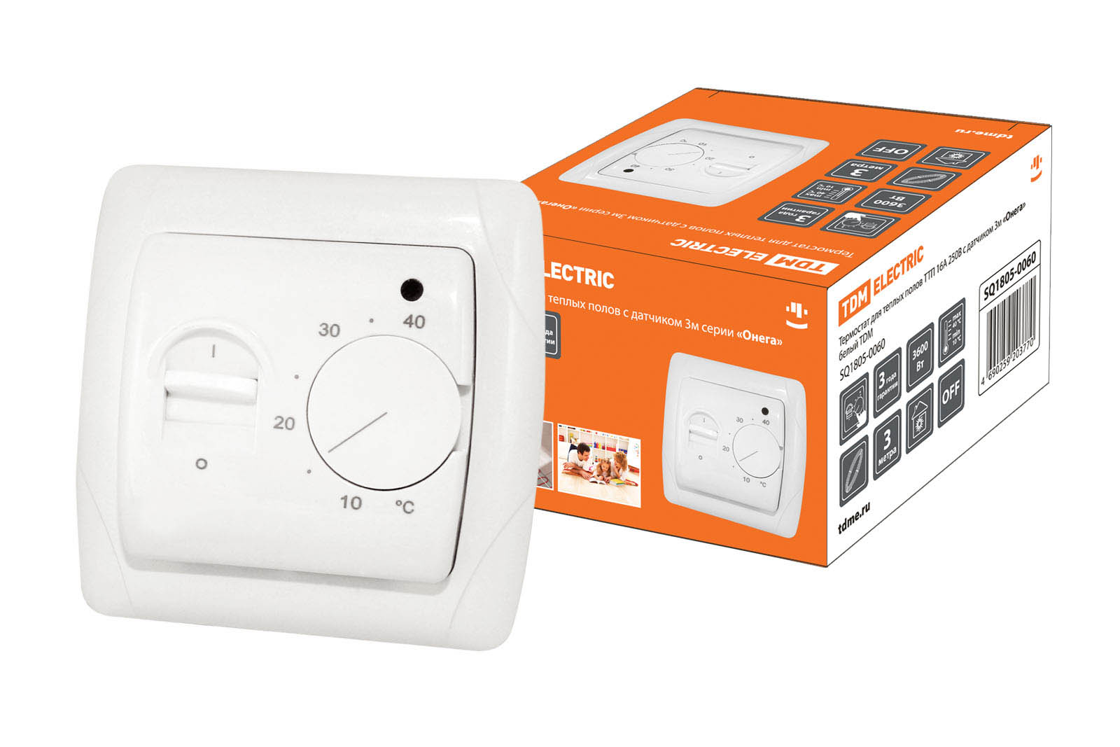 Termostat pentru încălzire în pardoseală TTP 16A 250V cu senzor 3m "Онега" alb TDM