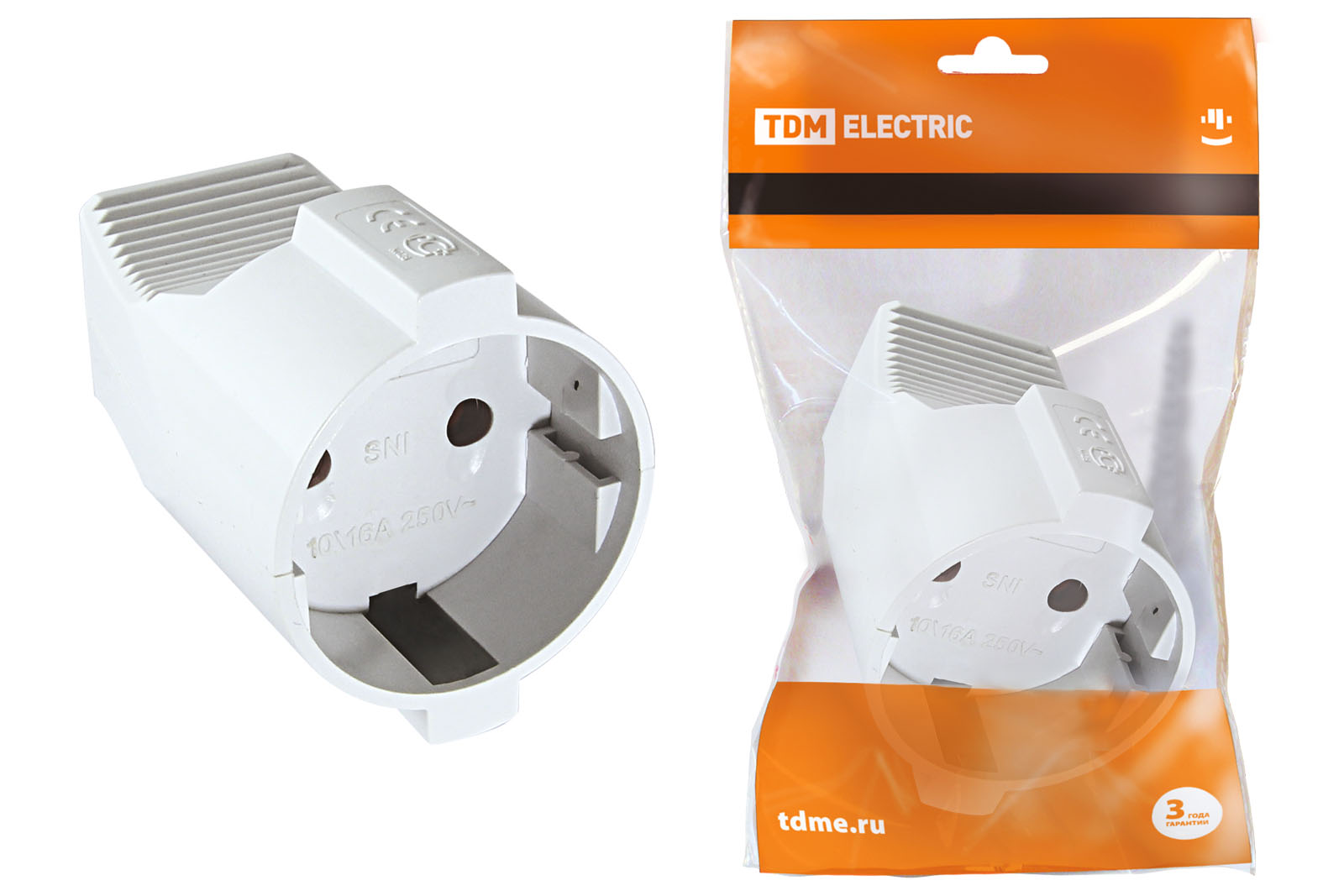 Кабельная розетка 2П б/з с з/ш 10А 250B белая TDM(SQ1806-0029)