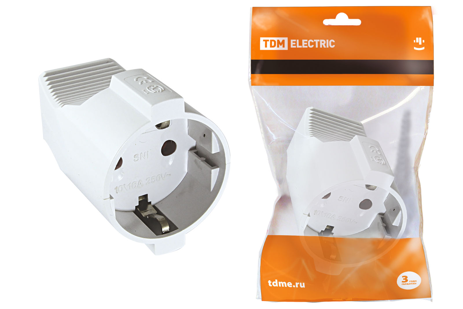 Кабельная розетка 2П+З с з/ш 16А 250B белая TDM(SQ1806-0031)