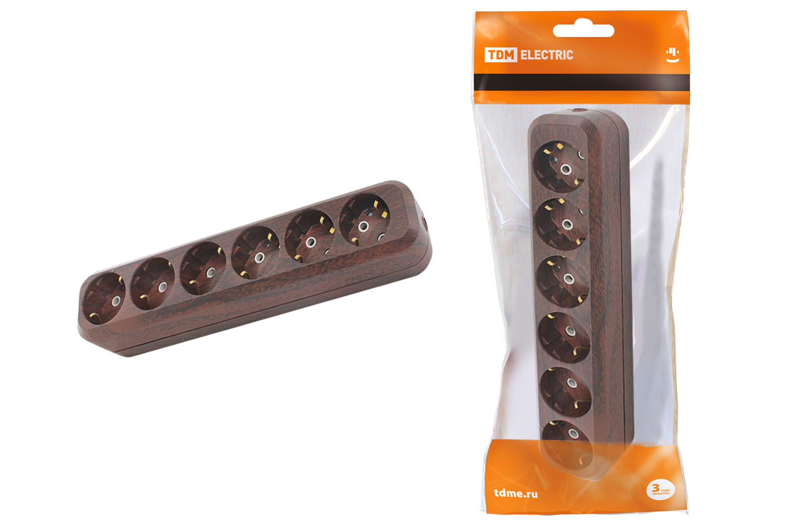 Priză de perete 6 prize 2P+3 16A 250V "Eco" (fag) TDM