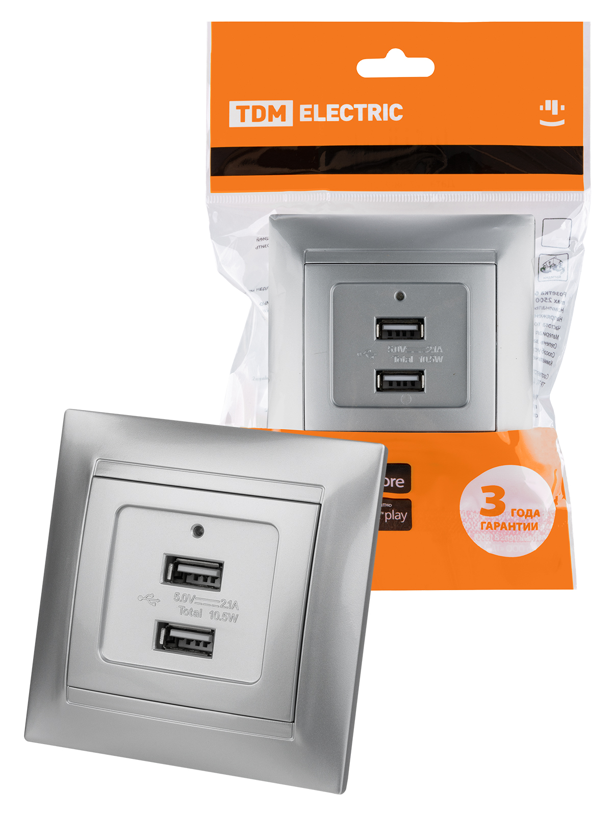 Priză 2USB port 2,1A 5V metalic "Lama" TDM