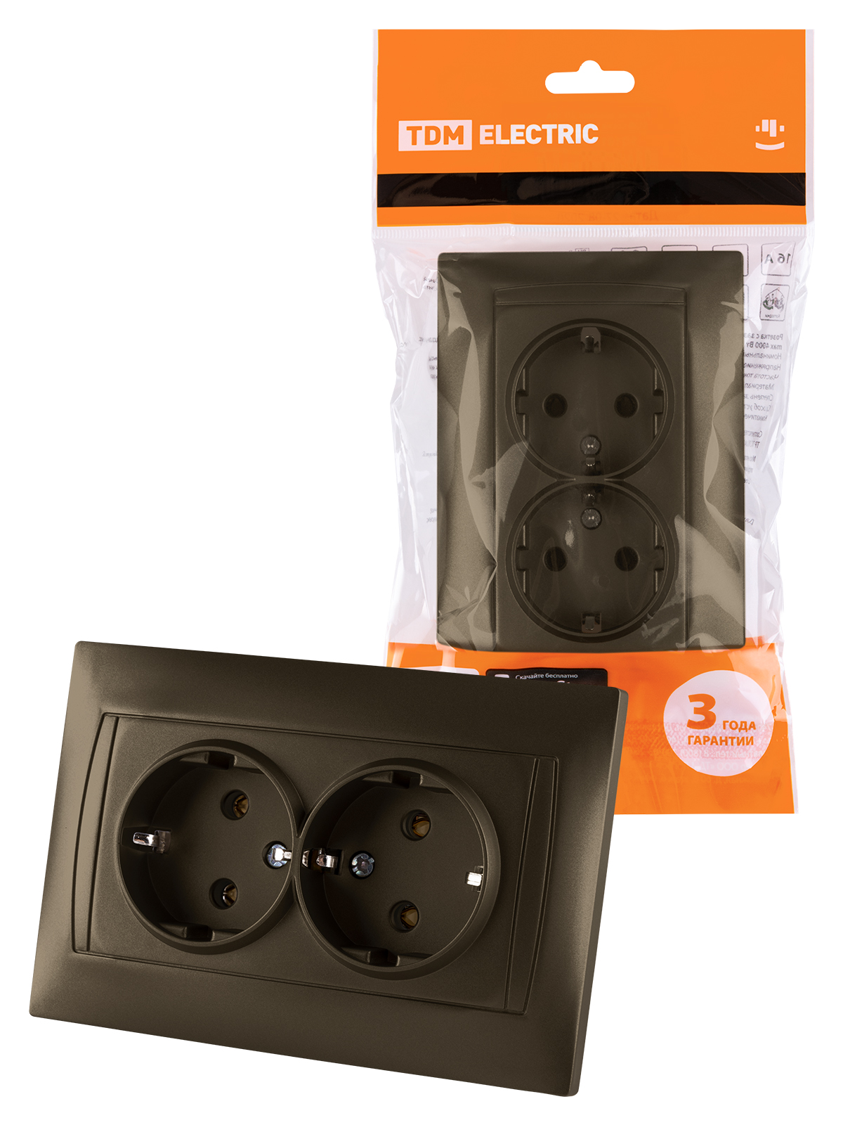 Priză dublă 2P+Z 16A 250V bronz "Лама" TDM