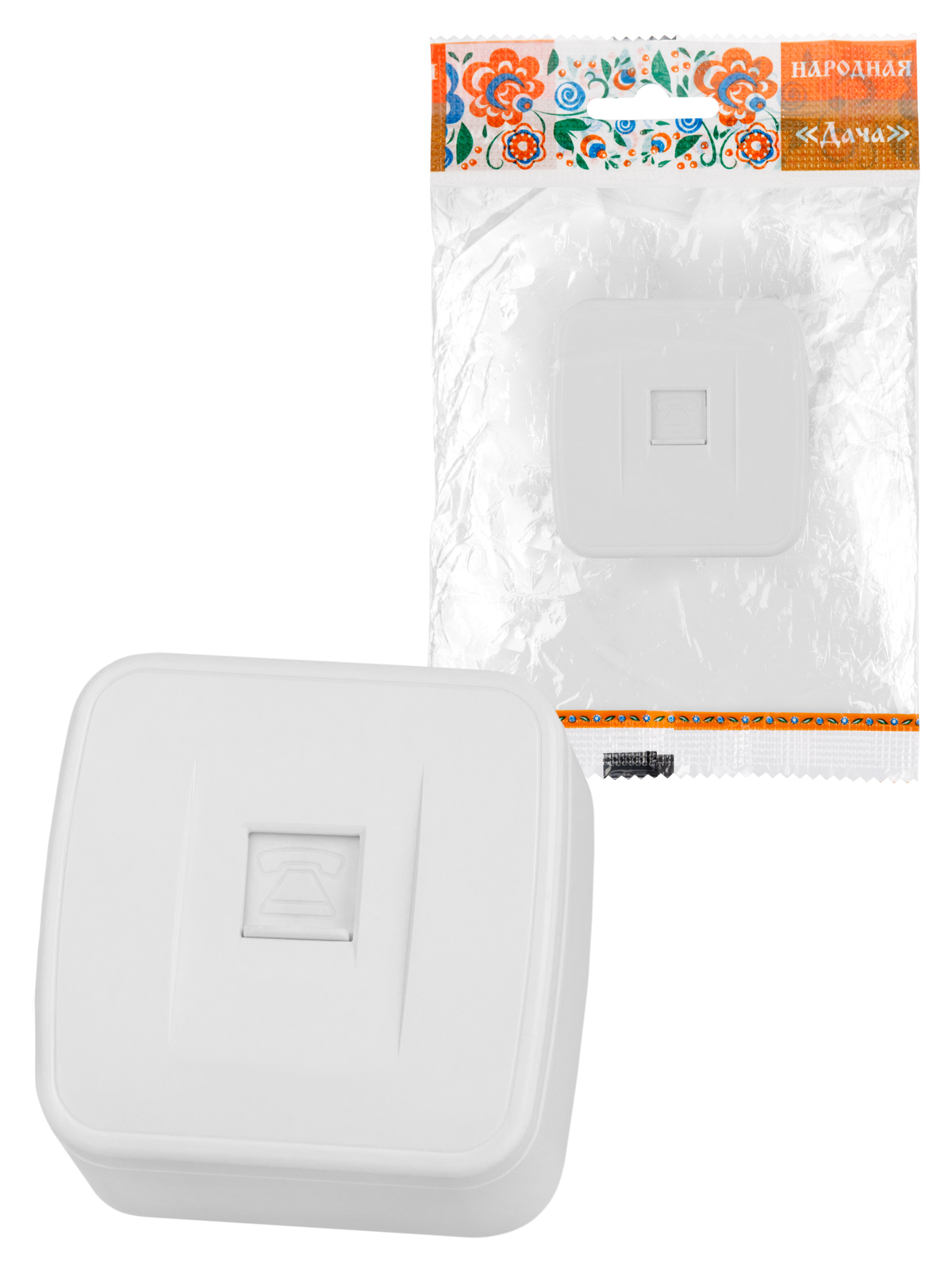 Розетка TФ (RJ-11) открытой установки IP20, белая "Дача" Народная(SQ1824-0012)