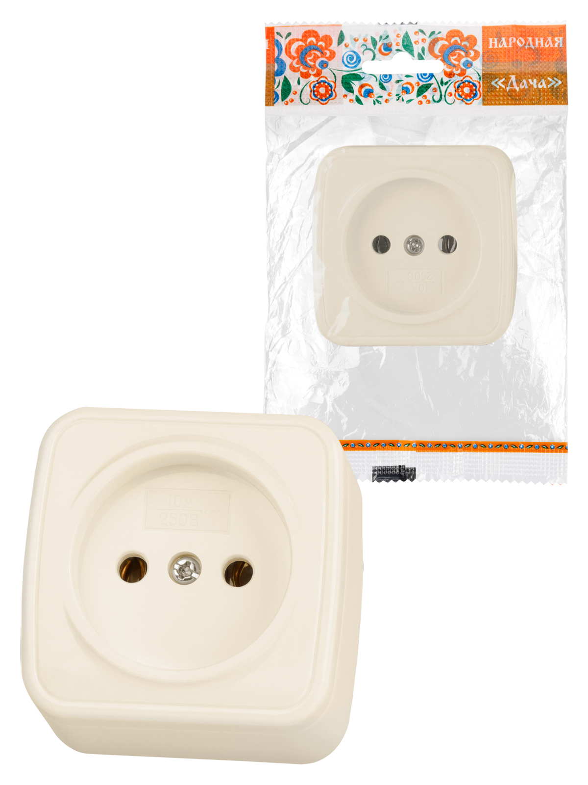 Розетка 2П открытой установки IP20 10А, сл. кость "Дача" Народная(SQ1824-0020)
