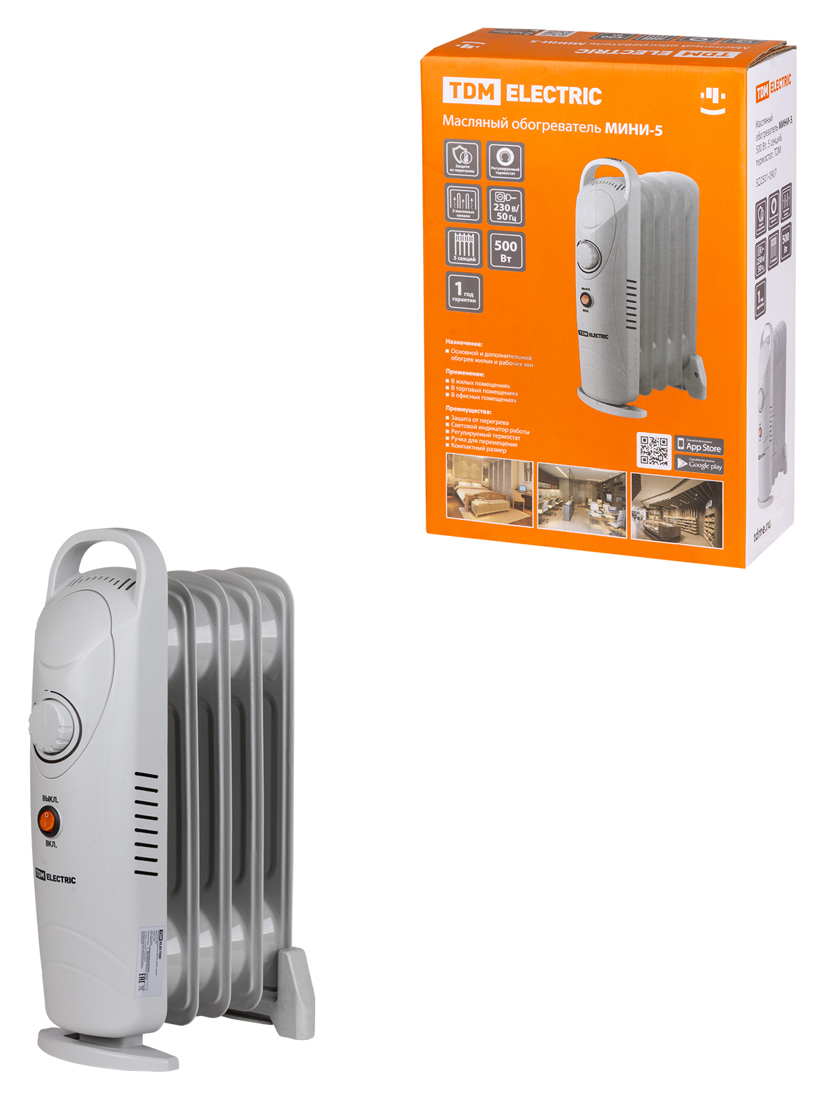 Încălzitor cu ulei MINI-5, 500 W, 5 secțiuni, termostat, TDM
