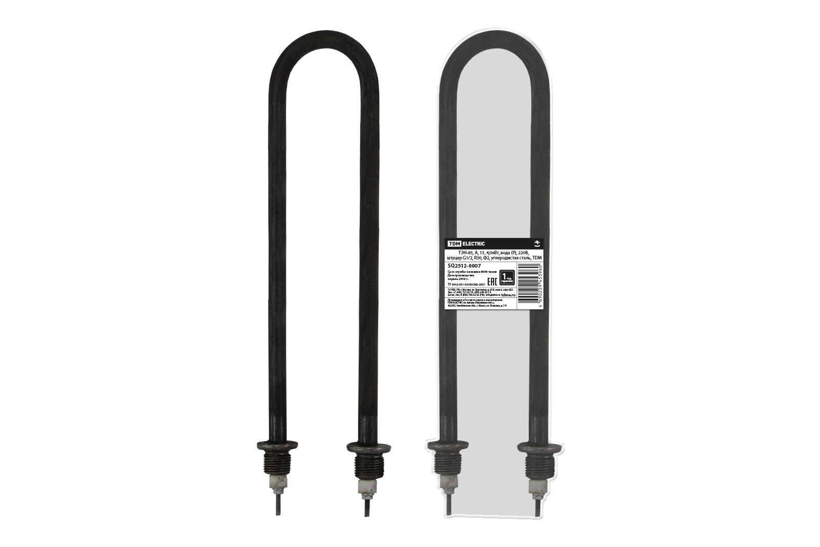 Element de încălzire ТЭН-85, А, 13, 4,0kW, apă (Р), 220V, fiting G1/2, R30, Φ2, oțel carbon, TDM