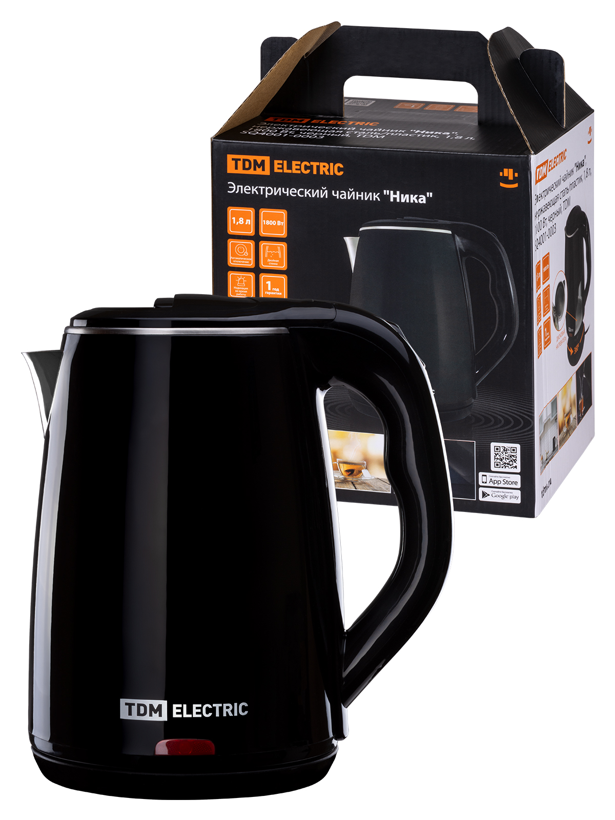Ceainic electric "Nika", oțel inoxidabil / plastic, 1,8 l, 1800 W, negru, TDM