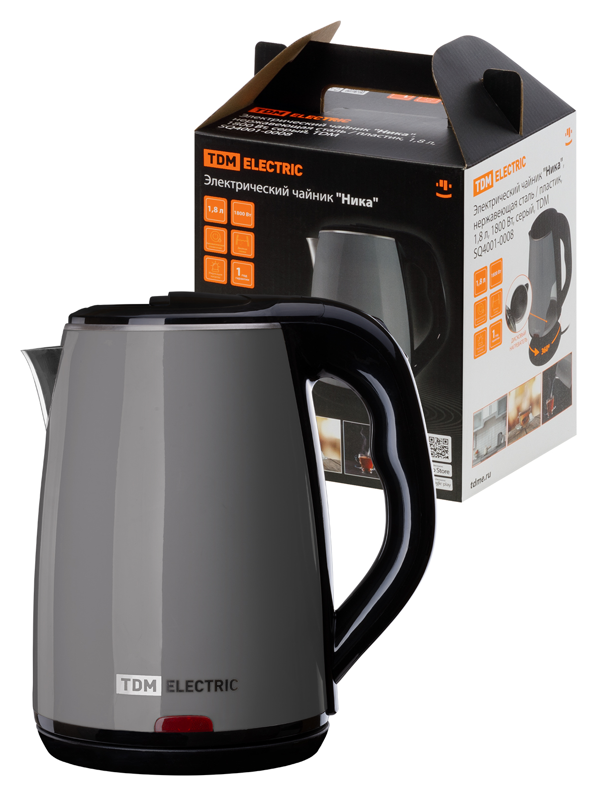 Ceainic electric "Nika", oțel inoxidabil / plastic, 1,8 l, 1800 W, gri, TDM