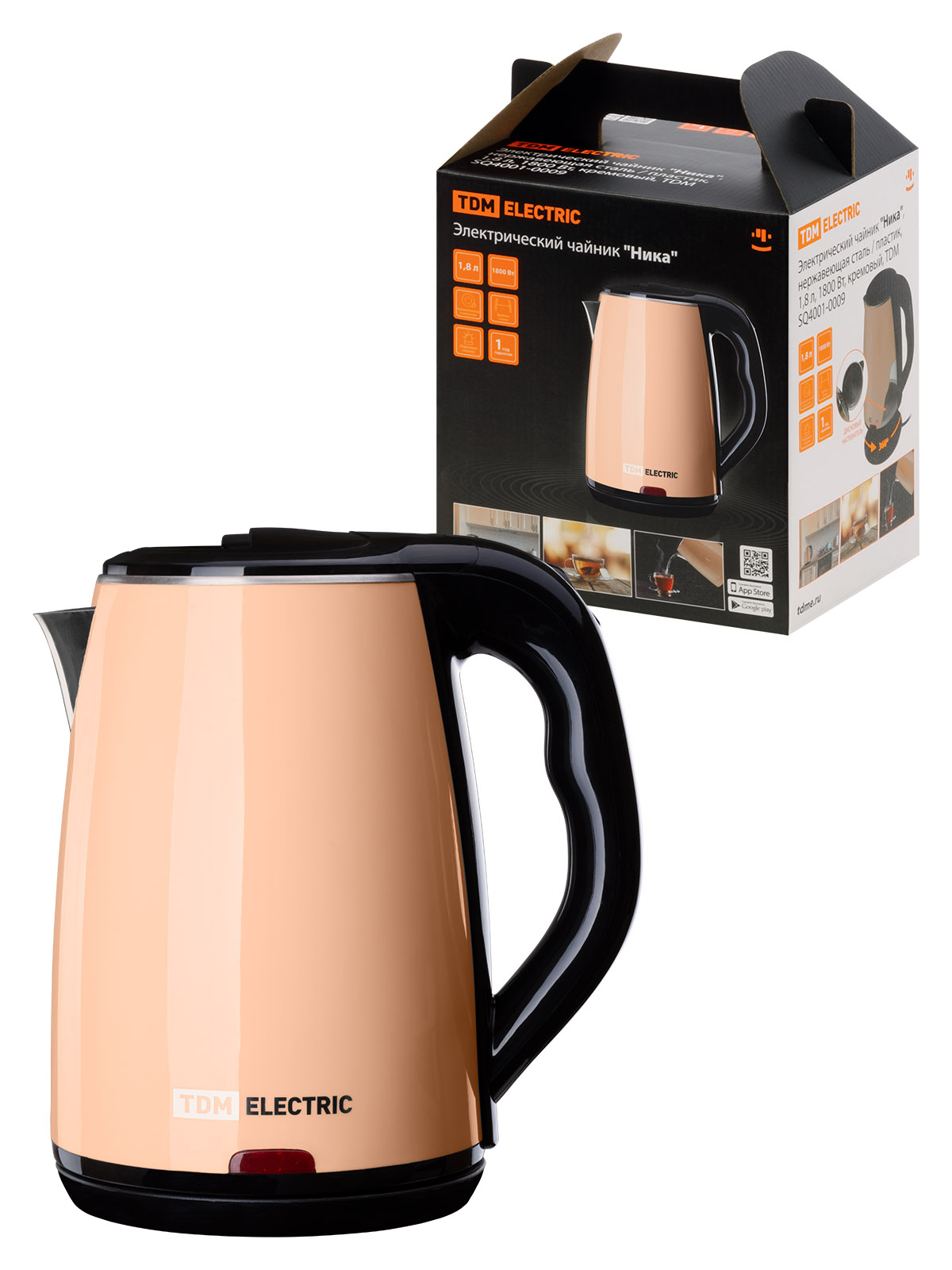 Ceainic electric "Nika", oțel inoxidabil / plastic, 1,8 l, 1800 W, crem, TDM