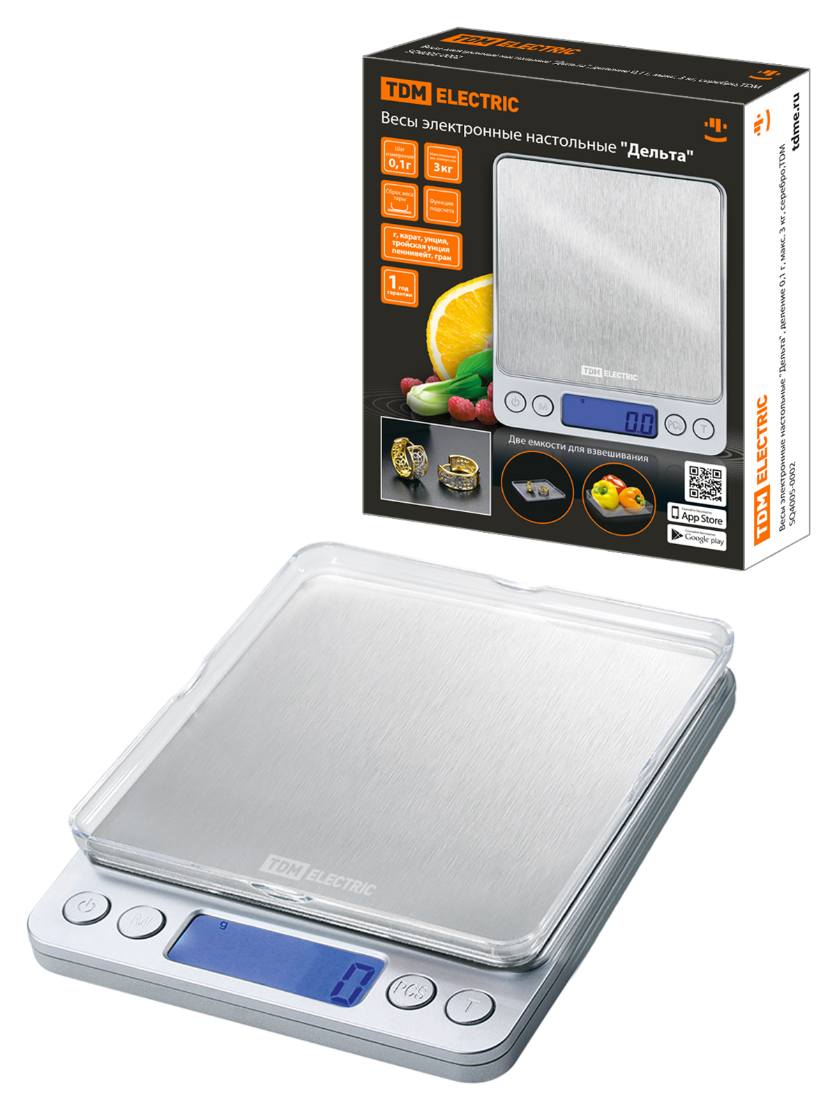 Cântar electronic de masă "Delta", diviziune 0,1 g, max. 3 kg, argintiu, TDM